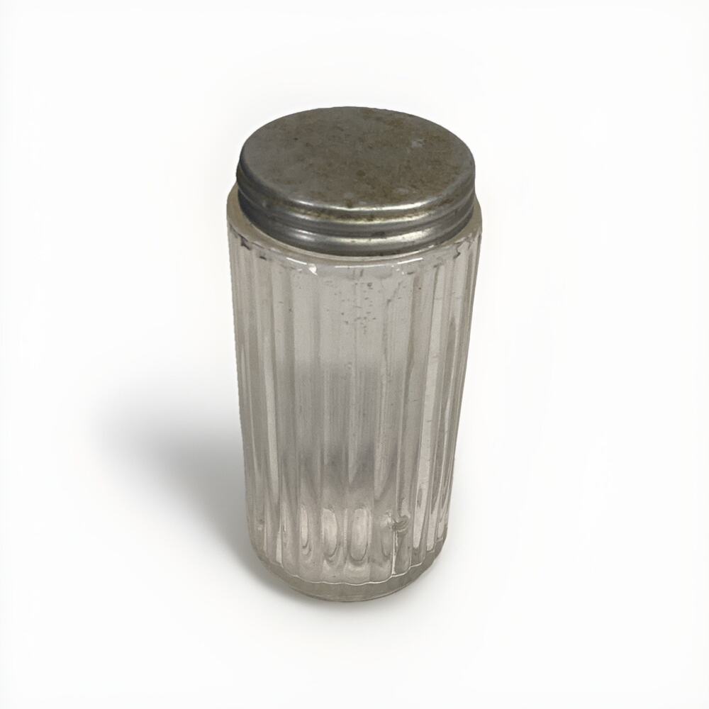 Vintage Glass Ribbed Spice Jar W/ Original Twist on Lid